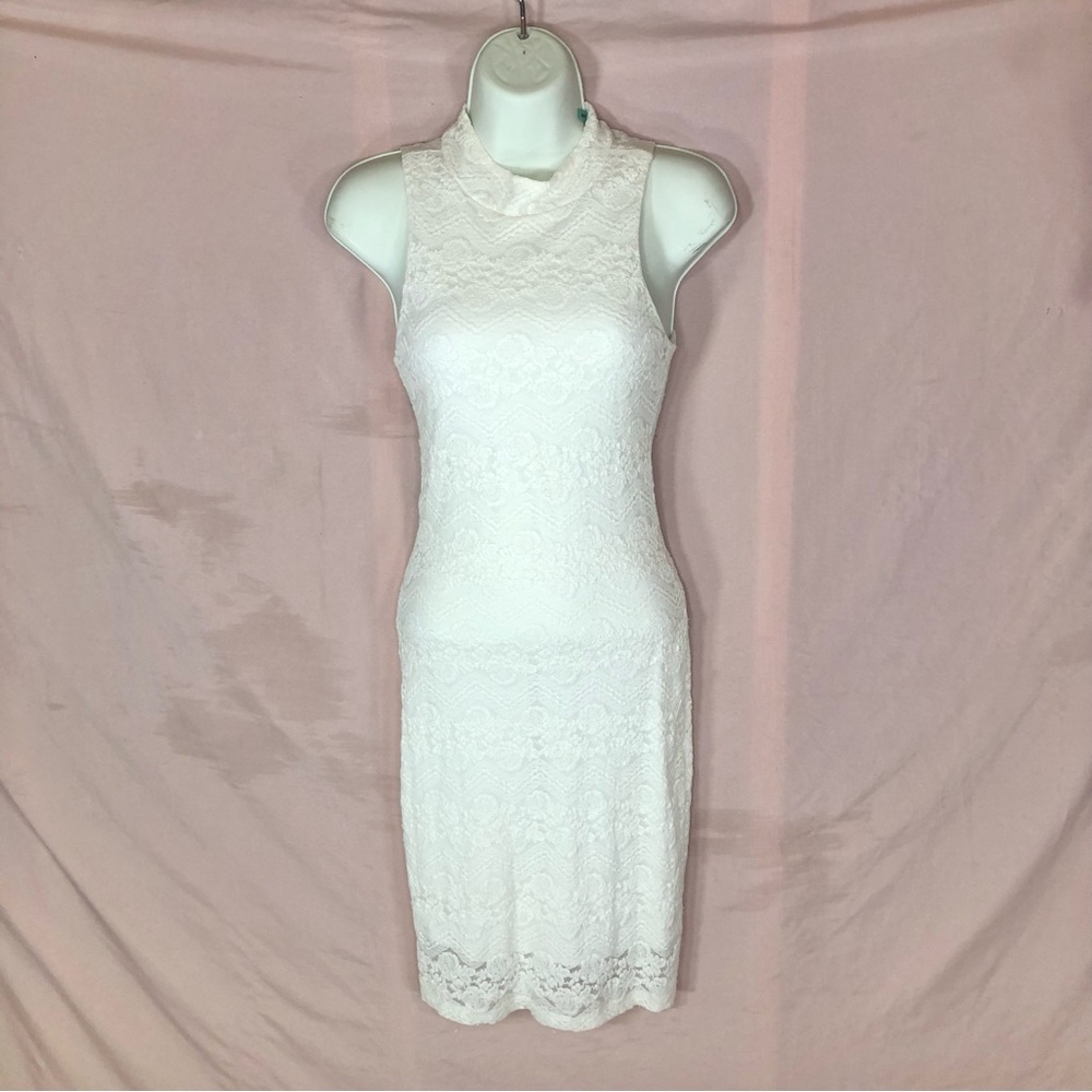 Sleeveless White Lace Sheath Dress Size Small XS Small Cotton Blend Bodycon